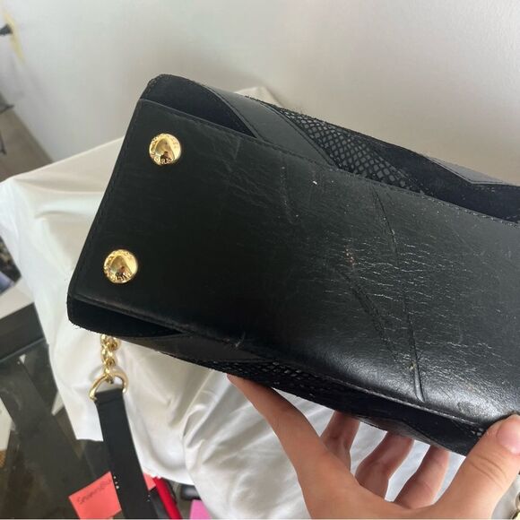 MICHAEL KORS Chevron Stripe Snakeskin Hamilton Satchel Tote Jet Set Raven Fulton - Picture 7 of 11